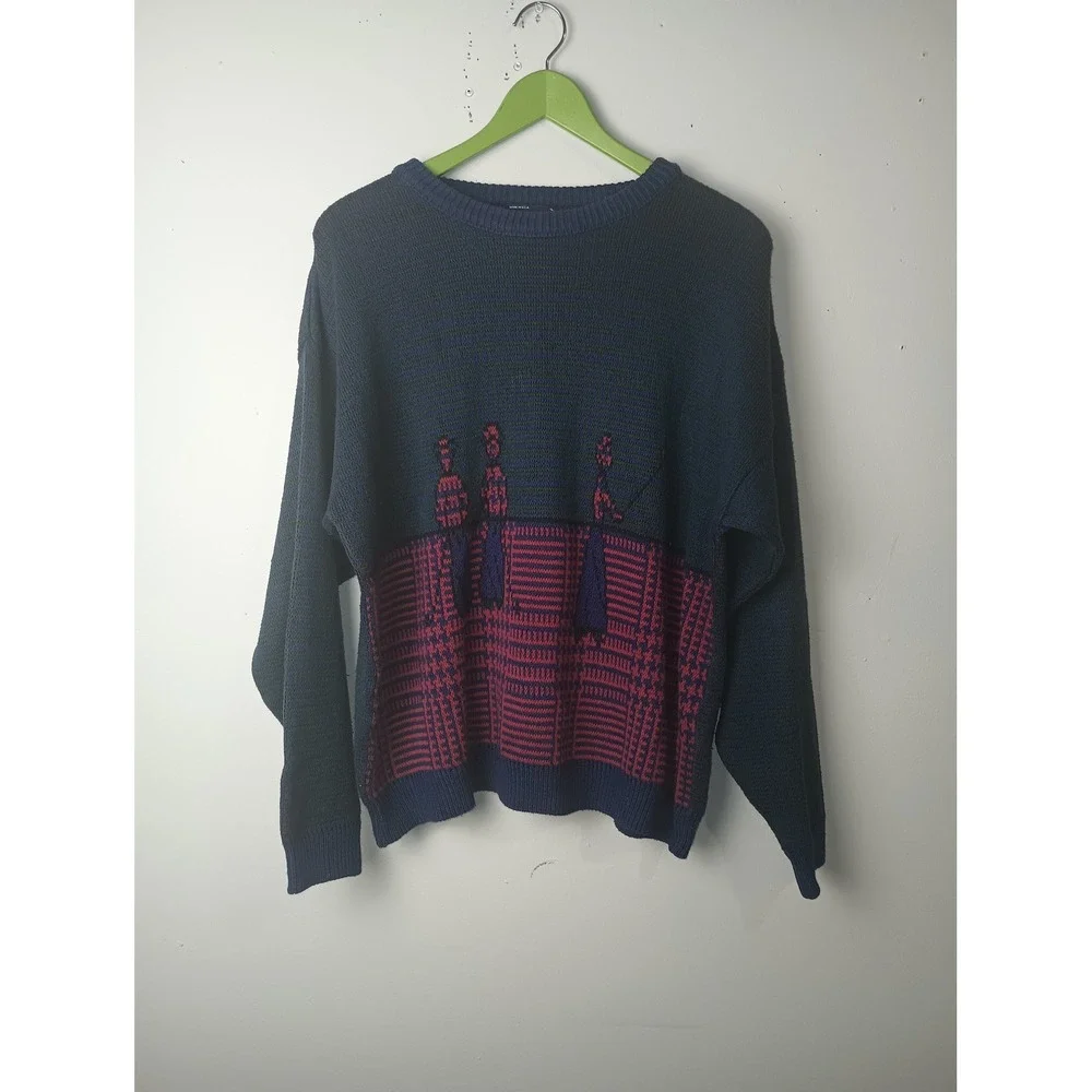 Vantage Custom Classics Vintage Golf Knit Sweater Navy Blue Cotton USA‎ Womens L